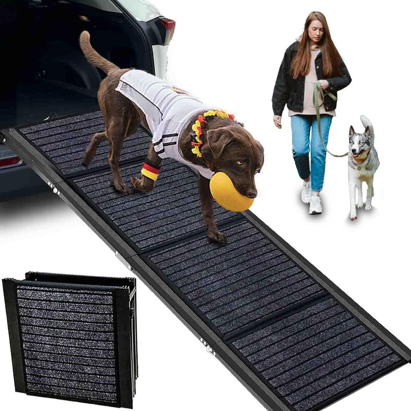 Photo 1 of ***DAMAGED - SLASHED - SEE PICTURES***
Folding Dog Ramp for Cars Trucks SUVs Portable Pet Ramp for Large Dogs Cat Dog Ramp for Bed Dog Stairs for Car Dog Steps for Car Folds in Four-Fold (Grey, 62in*17in)