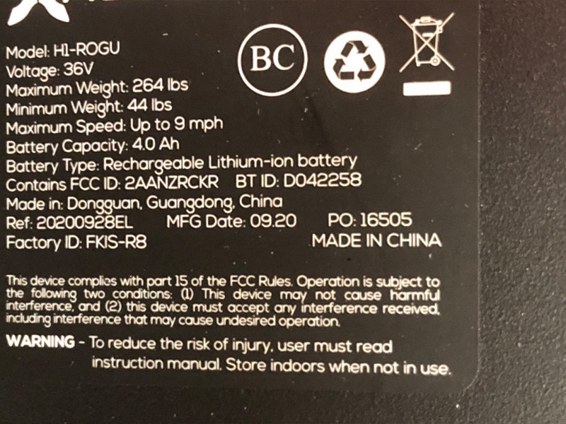 Photo 7 of (powers on)(see images for damage)Hover-1 Rogue Electric Folding Hoverboard | 9MPH Top Speed, 7 Mile Range, 5HR Full-Charge