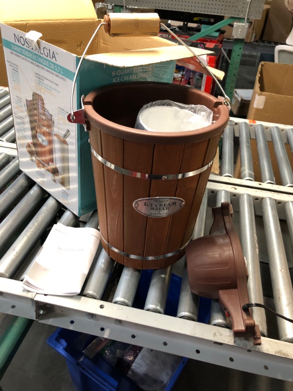 Photo 4 of ***USED - MISSING LID AND PADDLE - UNABLE TO TEST - SEE PICTURES***
Nostalgia Electrics Vintage Collection Old-fashioned 6-quart Wood Bucket Ice Cream Maker