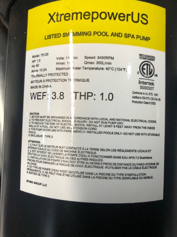 Photo 9 of ***DAMAGED - CRACKED - SEE PICTURES - UNABLE TO TEST - LIKELY MISSING PARTS***
XtremepowerUS 1.5HP Above Ground Swimming Pool Pump Spa High Flow 1.5" Fitting