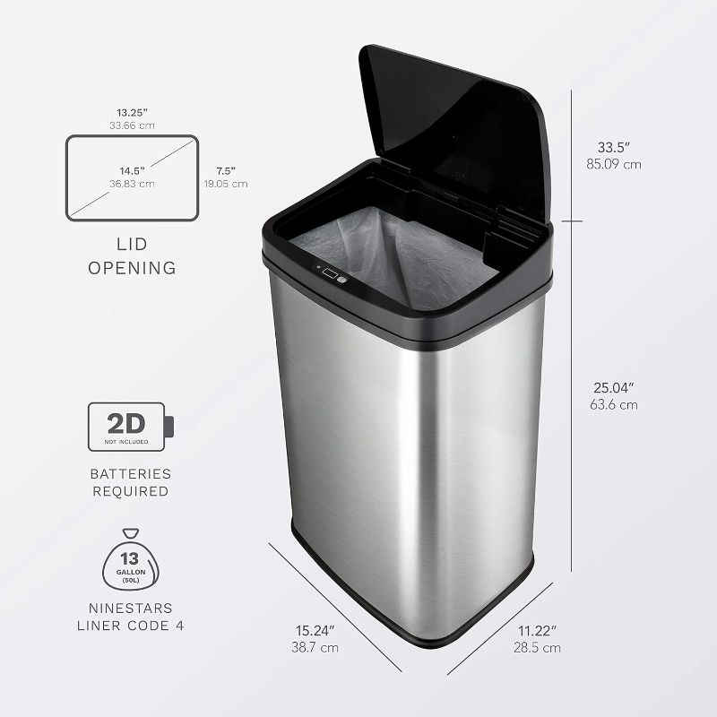 Photo 5 of (READ FULL POST) Nine Stars 13.2 Gallon Stainless Steel Sensor Trash Can