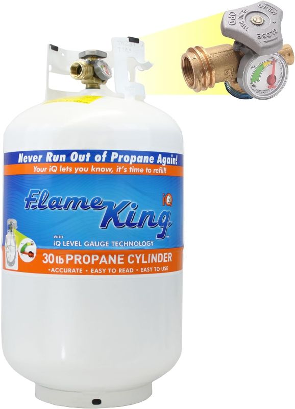 Photo 1 of Flame King YSN330 30lb Steel Propane Tank Cylinder with Gauge and OPD Valve for Grills and BBQs & (KT12ACR6a) 2-Stage Auto Changeover LP Propane Gas Regulator with Two 12 Inch Pigtails for RVs 30LB Propane Tank + Gauge Tank + Auto Changeover