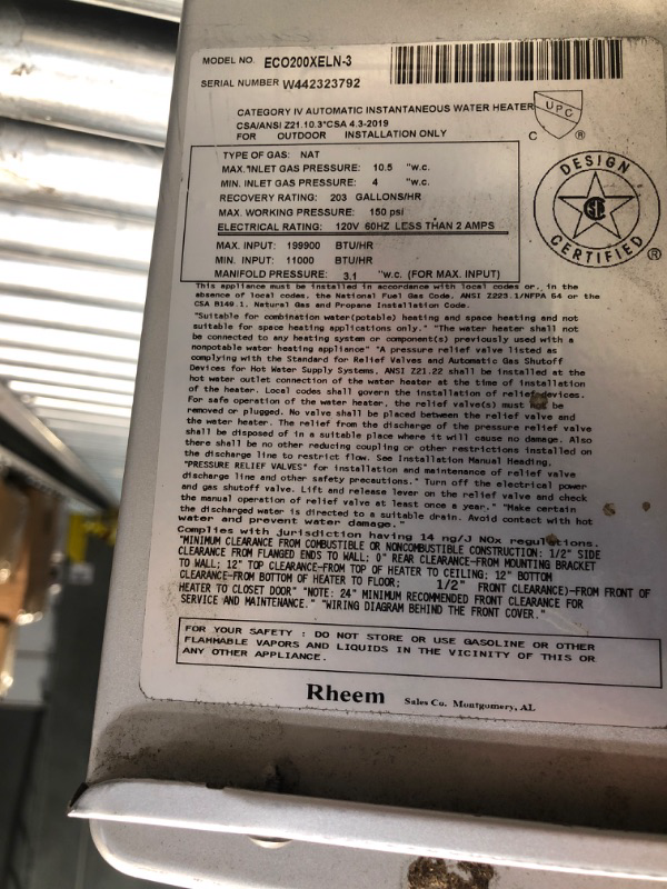 Photo 5 of (see all images)Rheem Performance Plus 9.5 GPM Natural Gas Outdoor Smart Tankless Water Heater