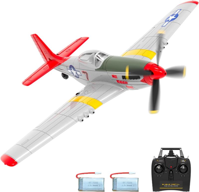 Photo 1 of VOLANTEXRC RC Plane 4-CH WWII RC Airplane P51 Mustang Ready to Fly with Upgraded 4 Blade Prop&Canopy, Xpilot Stabilization&One Key Aerobatic for Beginners, Adults (761-5V2 RTF Red) P51 Red