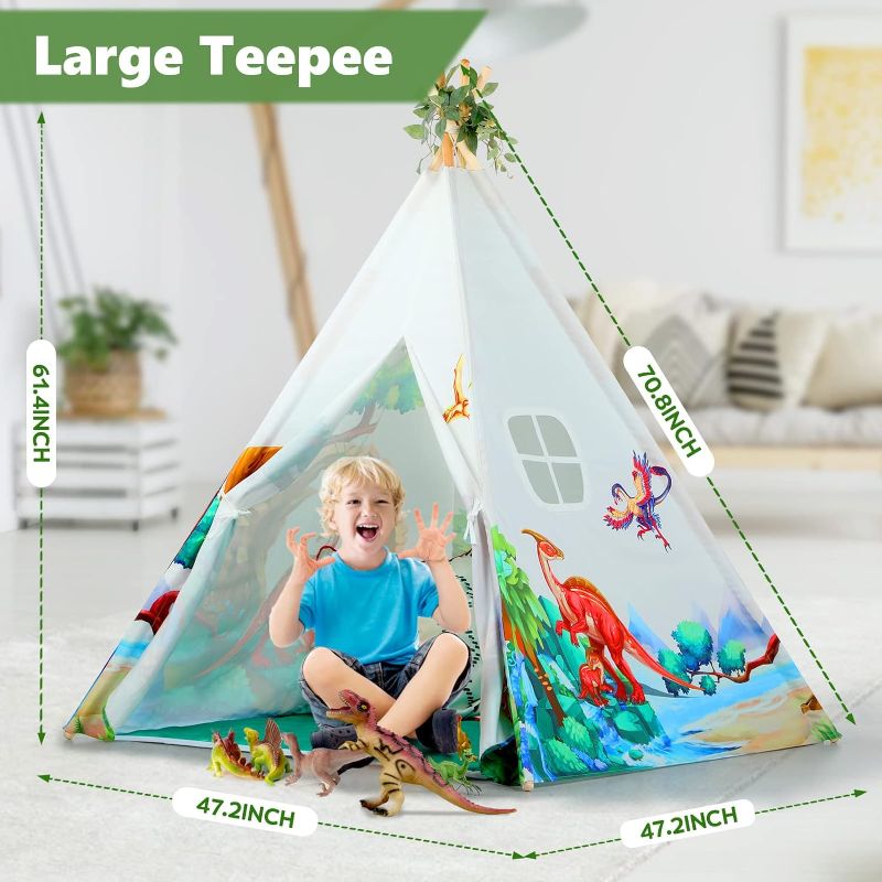 Photo 1 of (similar to stock photo) 
Dinosaurs Teepee Tent for Kids with Green Mat, Colorful Lights & Button, Boys Teepee Play Tent, Toys for Girls/Boys Indoor & Outdoor Playing