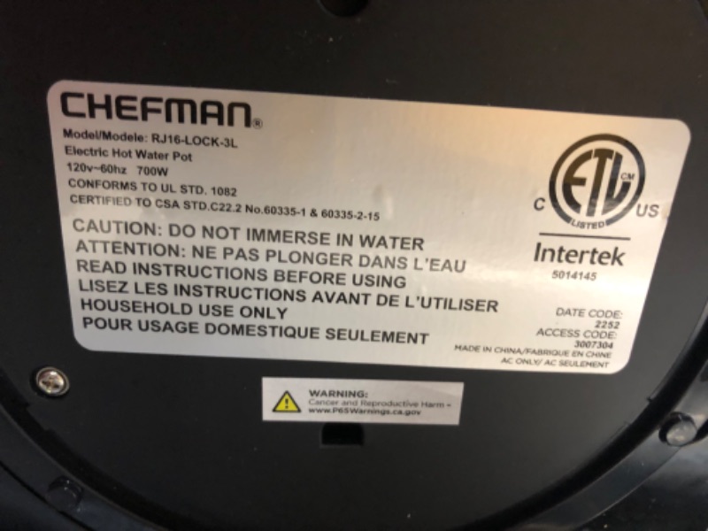 Photo 5 of ***USED - DOESN'T POWER ON - UNABLE TO TROUBLESHOOT - DIRTY***
Chefman Electric Hot Water Pot Urn w/Auto & Manual Dispense Buttons, Safety Lock, Instant Heating for Coffee & Tea, Auto-Shutoff & Boil Dry Protection, Insulated Stainless Steel, 3.6L/3.8 Qt/2