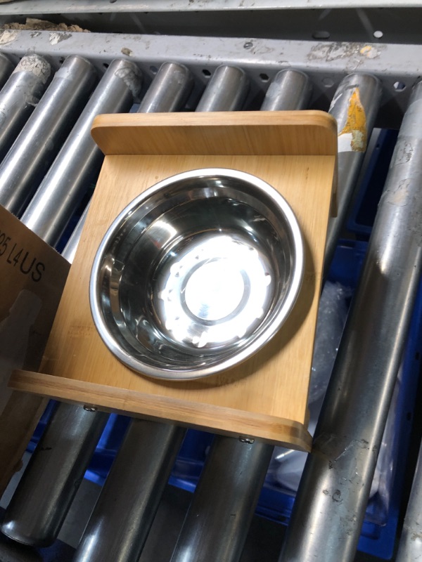 Photo 2 of ***DAMAGED - BENT - WON'T STAND UP STRAIGHT - SEE PICTURES***
FOREYY Set of 2 Raised Pet Bowls for Cats and Small Dogs - Bamboo Tilted Single Elevated Dog Cat Food and Water Bowls Stand Feeder with 3 Stainless Steel Bowls and Anti Slip Feet for Comfort Fe