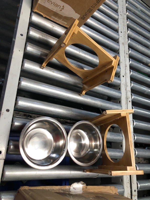 Photo 1 of ***DAMAGED - BENT - WON'T STAND UP STRAIGHT - SEE PICTURES***
FOREYY Set of 2 Raised Pet Bowls for Cats and Small Dogs - Bamboo Tilted Single Elevated Dog Cat Food and Water Bowls Stand Feeder with 3 Stainless Steel Bowls and Anti Slip Feet for Comfort Fe