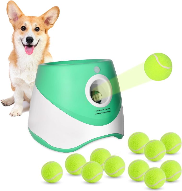 Photo 1 of Ball Thrower for Dogs, Dog Ball Launcher with 12 Tennis Balls, Interactive Dog Toys Pet Ball Indoor Outdoor Automatic Ball Launcher