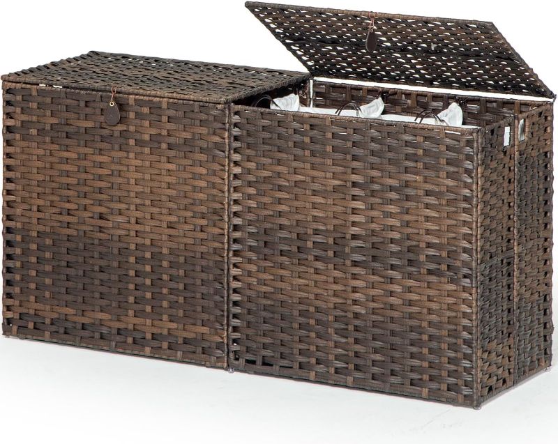 Photo 1 of Storage Basket with 2 separate Lid, 280L Handwoven Rattan Shelf Basket with 6 Removable Cotton Liner 