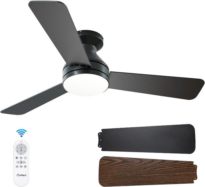 Photo 1 of (STOCK PHOTO FOR SAMPLE ONLY) - Amico Ceiling Fans with Lights, 42 inch Low Profile Ceiling Fan with Light and Remote Control, Flush Mount, Reversible, 3CCT, Dimmable, Noiseless, Black Ceiling Fan for Bedroom, Indoor/Outdoor Use