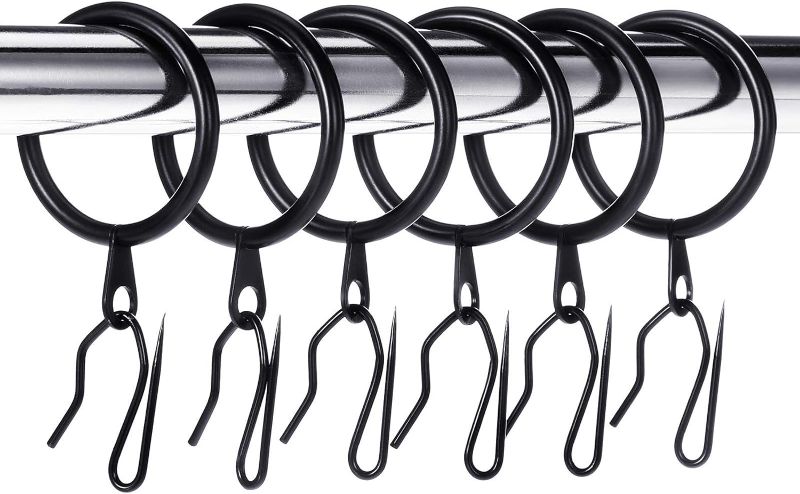 Photo 1 of 30 Pieces Metal Drapery Curtain Rings Curtain Hanging Rings and 30 Pieces Metal Curtain Drapery Pin Hooks for Window Door Shower Curtain, 30 mm Internal Diameter 