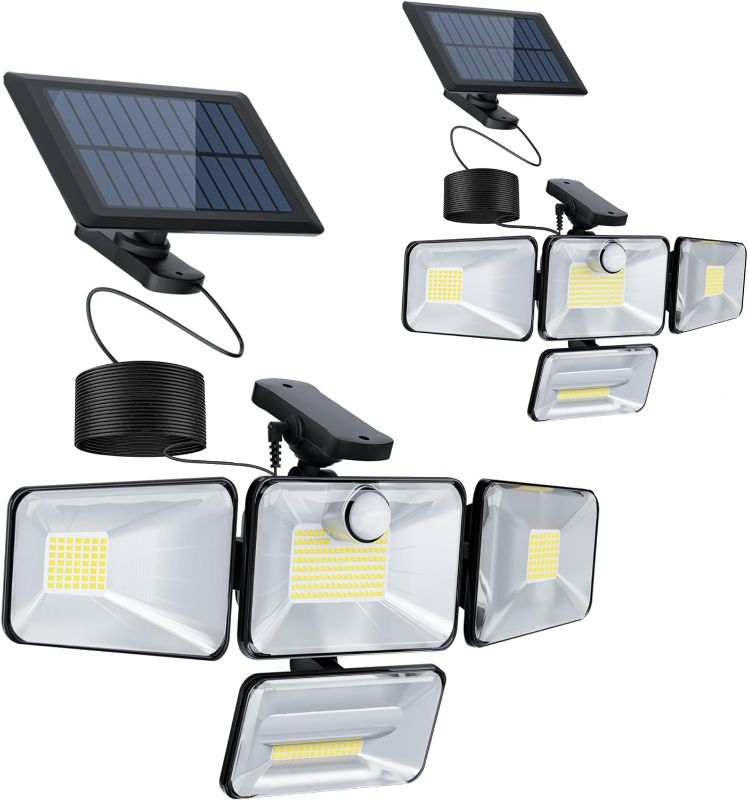 Photo 1 of ***USED - LIKELY MISSING PARTS - UNABLE TO VERIFY FUNCITONALITY***
Solar Outdoor Lights, 3500LM 240 LED Solar Flood Lights, 4 Heads Motion Sensor Security Lights, Separate Solar Panel, 3 Modes Lighting IP65 Waterproof Wall Lights with Remote & 16.5ft Cord