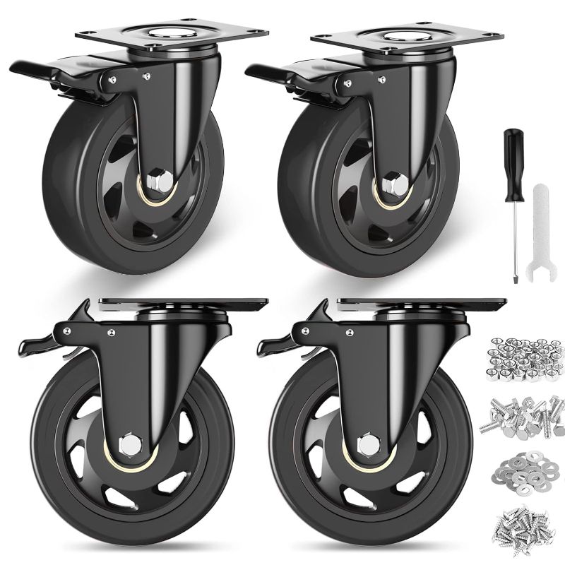 Photo 1 of 
4 Inch Caster Wheels, Heavy Duty Casters Set of 4, Swivel Casters with Brake 2200 Lbs, Locking Industrial Top Plate Casters Wheels for Furniture and...