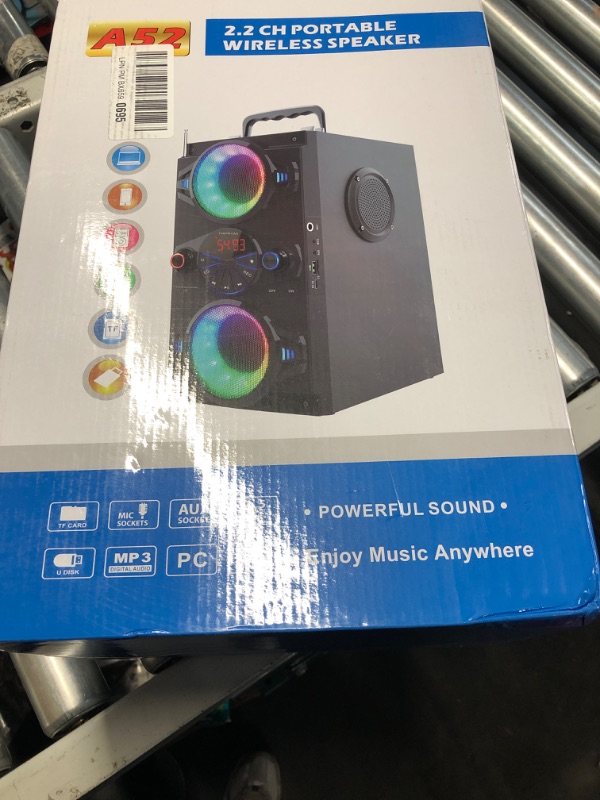 Photo 2 of Bluetooth Speakers, 60W Portable Wireless Loud Outdoor Home Party Bluetooth Speaker with Subwoofer, FM Radio, LED Colorful Lights, Microphone, Remote and Big Powerful Stereo Deep Bass Sound Boombox