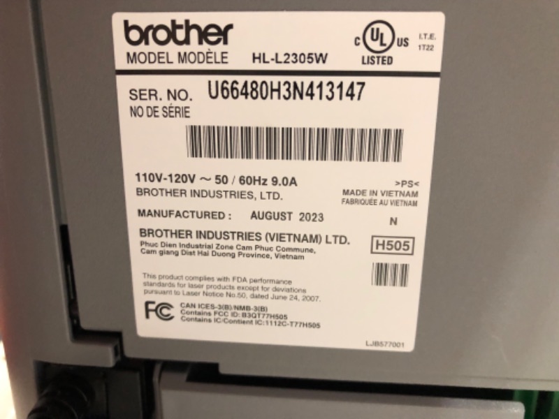 Photo 3 of ***USED - POWERS ON - UNABLE TO TEST FURTHER*** 
Brother HLL2305W Compact Mono Laser Single Function Black and White Printer with Wireless 