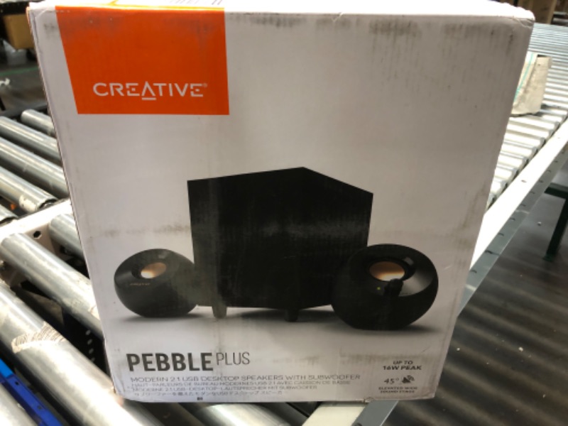 Photo 3 of Creative Pebble Plus 2.1 USB-Powered Desktop Speakers with Powerful Down-Firing Subwoofer and Far-Field Drivers, Up to 8W RMS Total Power for Computer PCs and Laptops (Black) 2.1 USB-A Speaker with Subwoofer