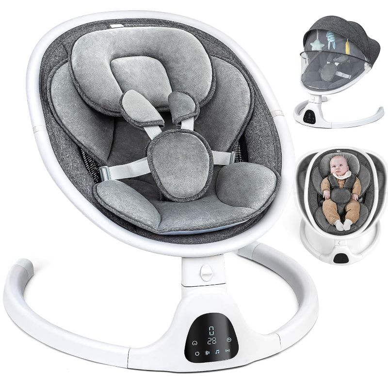 Photo 1 of (STOCK PHOTO FOR SAMPLE ONLY) - Baby Swing Bluetooth Baby Swing for Infants with Remote Control, Portable Infant Swing Baby Swing for Baby Boy Girl, 5 Speeds, 5-Point Harness(Grey)