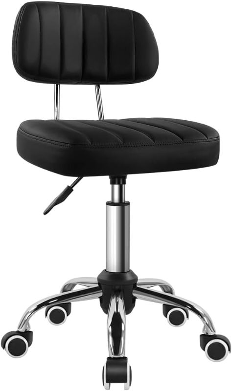 Photo 1 of Black Square Swivel Stool with Wheel Perfect for Work SPA Shop Massage Height-Adjustable and Cost-Effective Rolling Stool Chair with Back