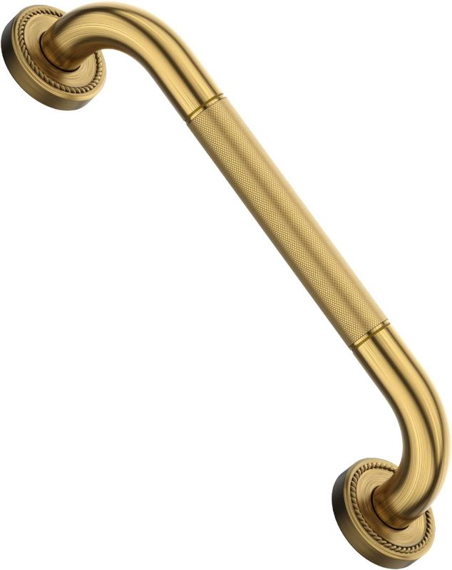 Photo 1 of 12 Inch Bronze Shower Grab Bar Gold, Munzong Antique Brass Bathroom Grab Bar w/Anti-Slip Knurled Grip, Bathroom Balance Bar, Safety Bath Handrail Support, Handicap Injury Elderly Senior Assist Handle