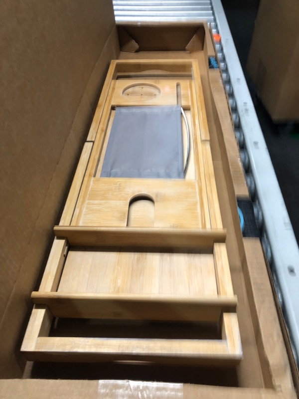 Photo 2 of ***NON-REFUNDABLE NO RETURNS SOLD AS IS**PARTS ONLY*** Bamboo Bathtub Caddy Tray, Expandable Bathtub Caddy Tray for Luxury Bath, Includes Cotton Towel, Soap Dish, Wine Glass Slot and Tablet Holder, Best Gift