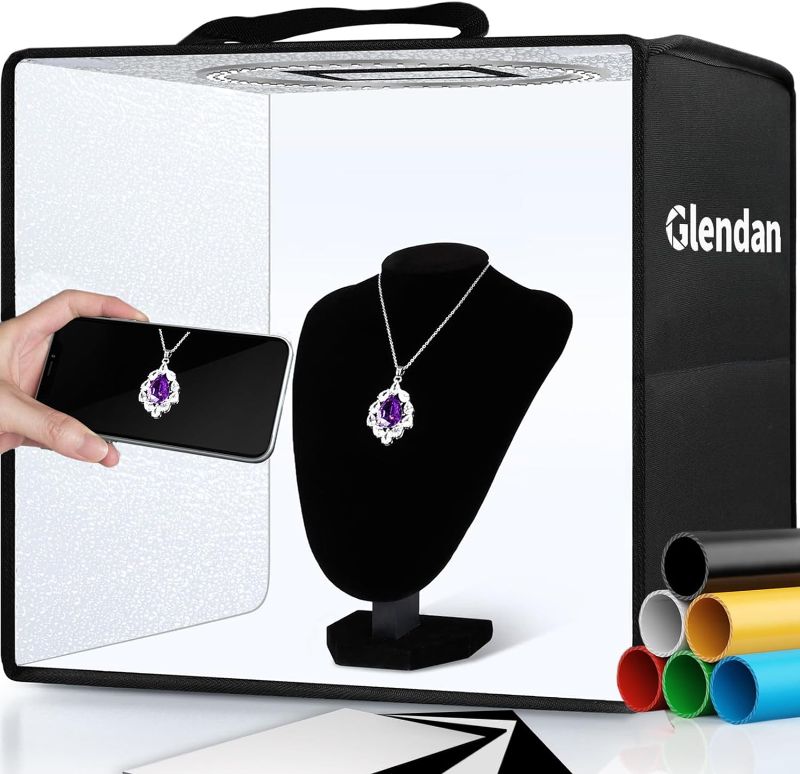 Photo 1 of Glendan Portable Photo Studio Light Box,12"x12" Professional Dimmable Shooting Tent Kit with 112 LED Lights & 6 Backdrops for Jewelry and Small Items Product Photography