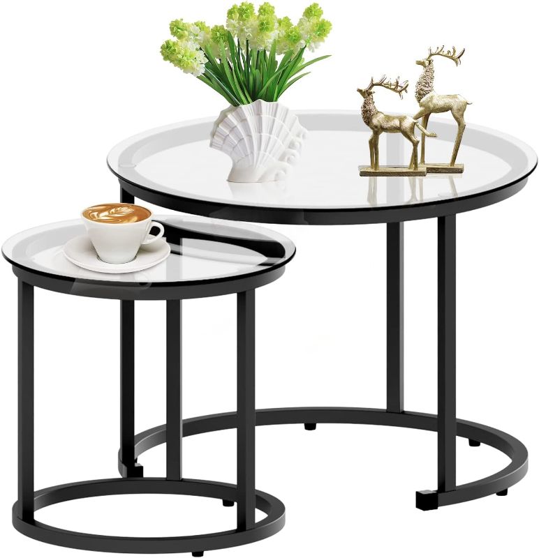 Photo 1 of 
aboxoo Black Nesting Coffee Glass Table Set of 2, Metal Freme Side End Tables for Living Room Bedroom for Apartment Small Place Modern Industrial Simple, 23...