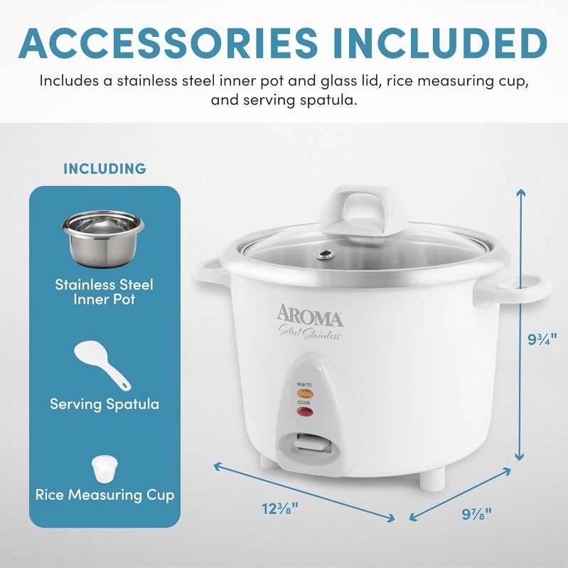 Photo 4 of (NON-REFUNDABLE) Aroma Housewares Select Stainless Rice Cooker & Warmer with Uncoated Inner Pot, 14-Cup(cooked) / 3Qt, ARC-757SG 14-Cup(cooked) / 3Qt. Rice Cooker