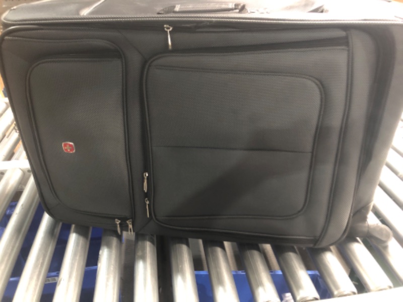 Photo 4 of **major DAMAGE **
SwissGear Sion Softside Expandable Roller Luggage, Dark Grey, Checked-Large 29-Inch Checked-Large 29-Inch Dark Grey