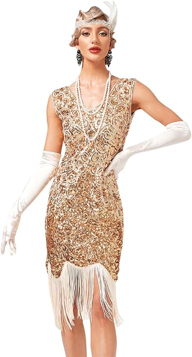 Photo 1 of **General post and photo for reference**
pixiemain womens 1920 flapper sequin fancy gatsby dress gold  Xsmall
