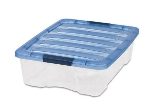 Photo 1 of (READ FULL POST) Iris Stack and Pull Latching Flat Lid Storage Box, 28QT Clear/Translucent Blue (100364)
