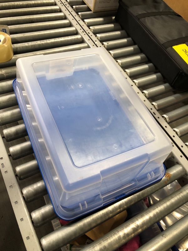 Photo 3 of (READ FULL POST) Iris Stack and Pull Latching Flat Lid Storage Box, 28QT Clear/Translucent Blue (100364)
