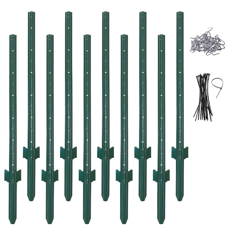 Photo 1 of (4 Sizes: 4-5-6-7 Feet) LADECH 4 Feet Sturdy Duty Metal Fence Post with 20 Zip Ties & 20 Post Clips – Garden U Posts for Fencing (4 Feet - Light - Set 10)
