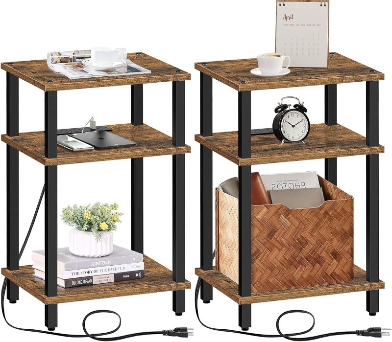 Photo 1 of (READ FULL POST) TUTOTAK End Table with Charging Station, Side Table with 2 USB Ports and Outlets, Nightstand with Cloth Drawer, set of 2, Couch Table, Brown TB01BB052