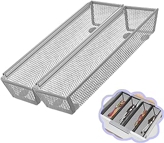 Photo 1 of 2PCS Drawer Organizer,Drawer Organizer for Kitchen,Utensil Mesh Drawer Organizer with Interlocking Arm for Cosmetic,Flatware,Pen (12 * 3 * 2 Inches,Grey)