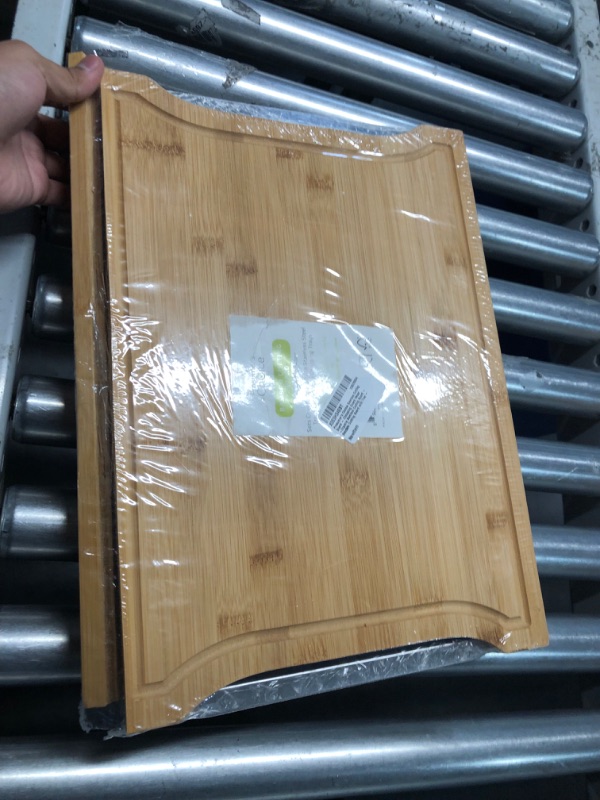 Photo 3 of Prosumer's Choice Bamboo Cutting Board - Chopping Board Wood -Organic Bamboo Cutting Board - Bamboo Cutting Board with Tray - Chopping Board with Stainless Steel Juice Catcher -15" x 11" x 2" inches
