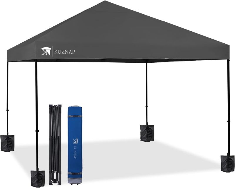 Photo 1 of 12’x12’ Pop up Canopy Tent Patented EZ Set up Instant Outdoor Canopy with Wheeled Carry Bag Bonus 4 Weight Sandbags, 8 Stakes and 4 Ropes? Grey
