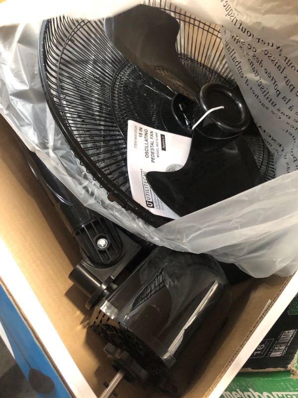 Photo 2 of ***MAJOR DAMAGE - PLASTIC BROKEN - SEE PICTURES***
Utilitech 18-in 120-Volt 3-Speed Indoor Black Oscillating Pedestal Fan with Remote