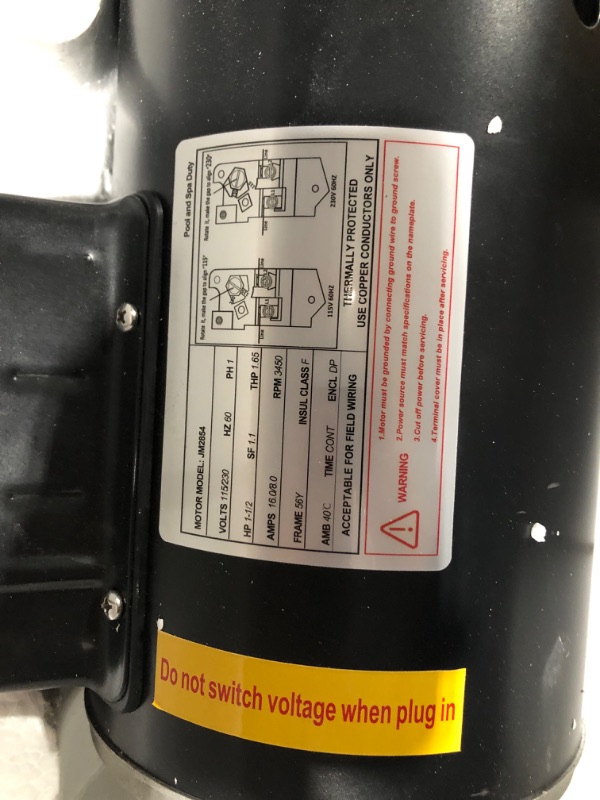 Photo 3 of (NON-REFUNDABLE) UST1102 Swimming Pool Pump Motor,1HP 115/230V 3450RPM,Compatible with Hayward Super Pump,Max-Flo,Max-Flo II,Max-Flo XL,Super II SP2607X10 Lamerto,-3 Year Warranty