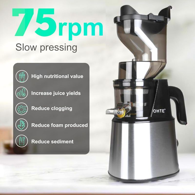 Photo 5 of (NON-REFUNDABLE) Cold Press Masticating Juicer Machines: 300W Easy to Clean Stainless Steel 5.1"" Large Feed Chute Slow Masticating Juicer Machines, Electric Masticating Juicer for Vegetable and Fruit
