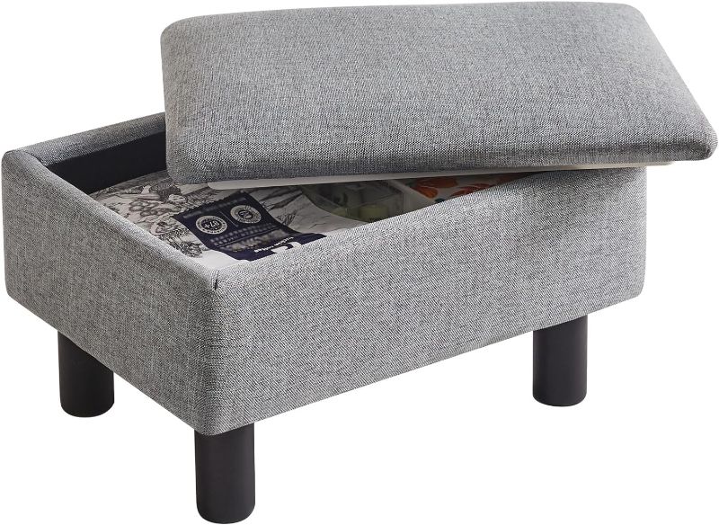 Photo 1 of (NON-REFUNDABLE) IBUYKE Storage Ottoman Footrest Stool with Linen Fabric, Rectangular, Flip Top Lid, Non-Slip Feet, Compact Design, Stylish and Functional, Gray Blue RF-BD224