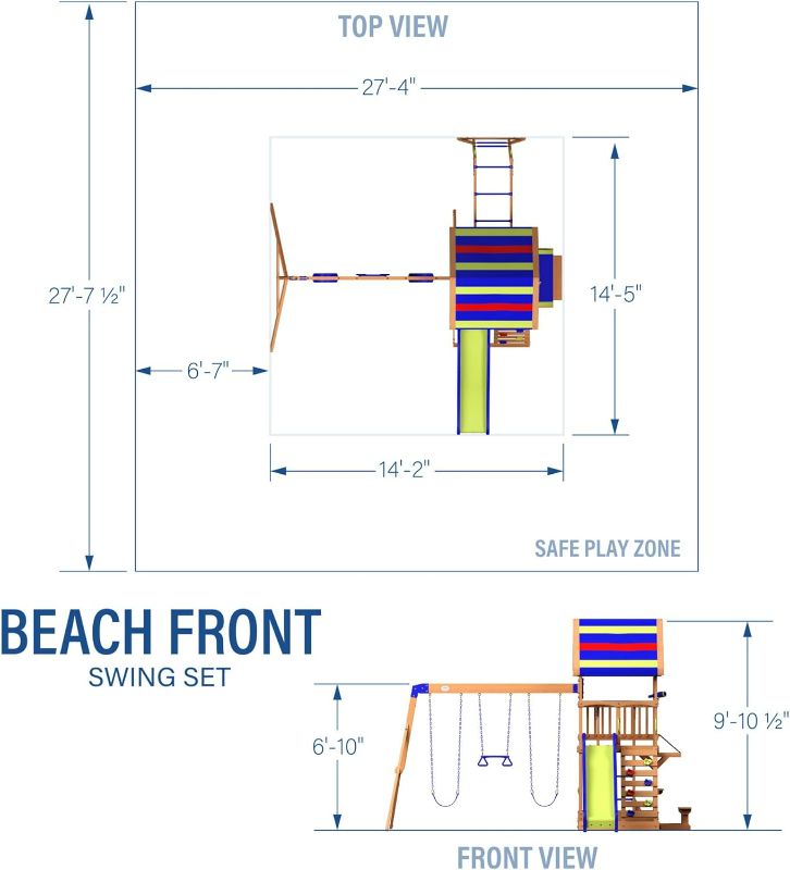 Photo 4 of Backyard Discovery Beach Front All Cedar Wooden Swing Set with Monkey Bars, Large Upper Deck with Canopy, Ships Wheel, Play Telescope, Sandbox, Snack Bench, Rock Wall Multicolor Large