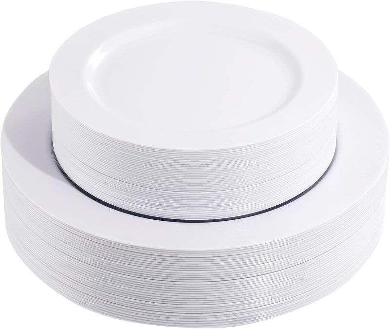 Photo 1 of FLOWERCAT 60PCS White Plastic Plates - Heavy Duty White Disposable Plates for Party/Wedding - Include 30PCS 10.25inch White Dinner Plates and 30PCS 7.5inch White Dessert/Salad Plates for Easter