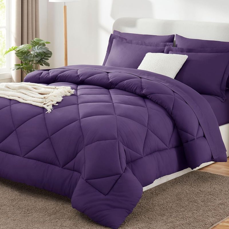 Photo 1 of CozyLux Queen Comforter Set with Sheets 7 Pieces Bed in a Bag Purple All Season Bedding Sets with Comforter, Pillow Shams, Flat Sheet, Fitted Sheet and Pillowcases
