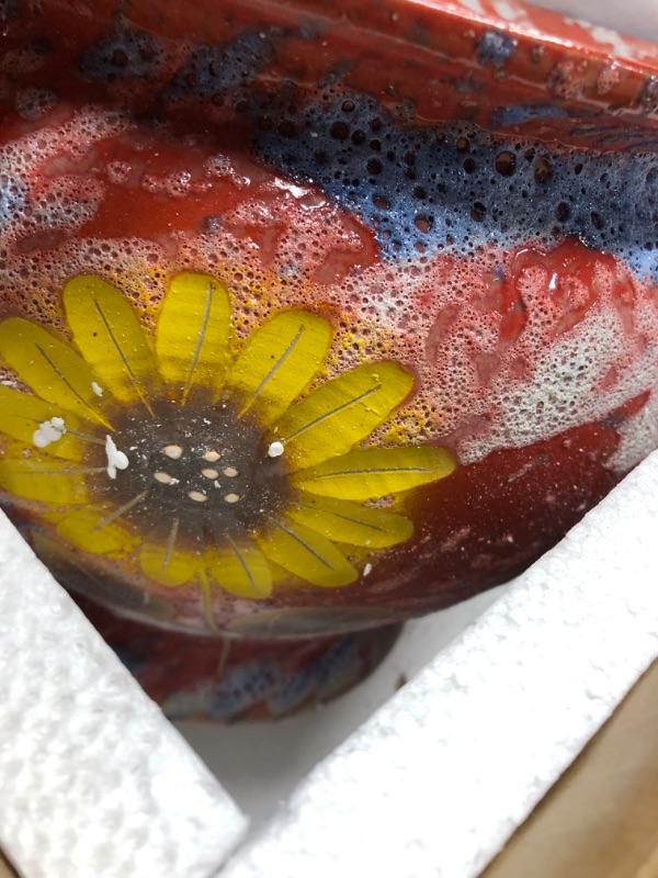 Photo 1 of Sungmor Ceramic Hand Painted Succulent Flower Pots, 9 Inch Large Pottery Pots for Indoor Outdoor Plants, Decorative Ceramic Vase for Flower Arrangement Home Decor, Vintage Centerpieces Flowerpot Red & Daisy (Dia.: 9inch & H: 8inch)