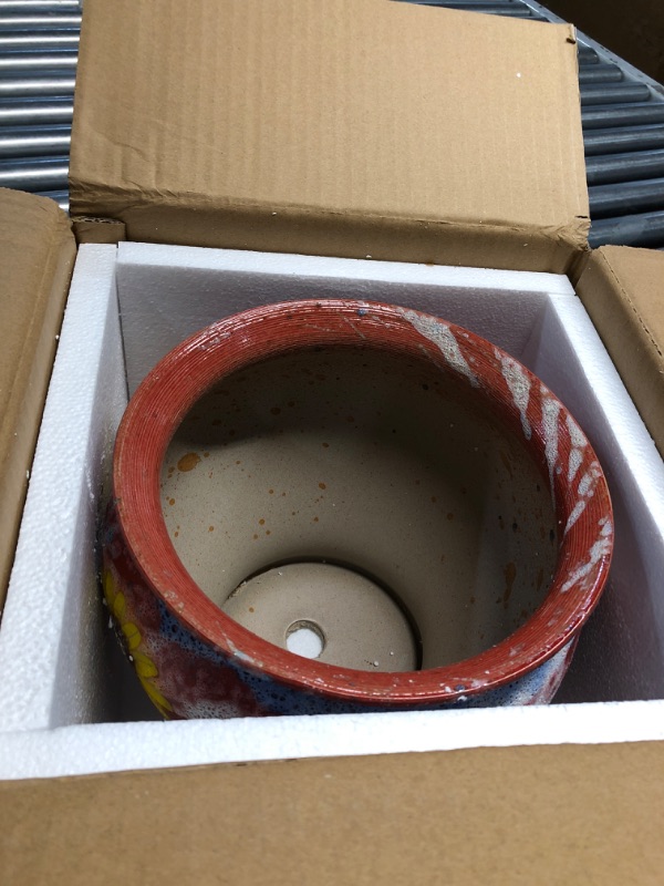 Photo 1 of Sungmor Ceramic Hand Painted Succulent Flower Pots, 9 Inch Large Pottery Pots for Indoor Outdoor Plants, Decorative Ceramic Vase for Flower Arrangement Home Decor, Vintage Centerpieces Flowerpot Red & Daisy (Dia.: 9inch & H: 8inch)