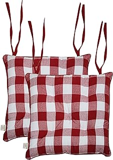 Photo 1 of Chair Pads| Patio Chair Cushions| Cotton Fabric Thick Polyester Fiber Fill Tufted Seat Pads| Outdoor Indoor Cushions Reversible| Floor Cushions Mat Ties (Red&White(Big Checked), 18"x18"-2 Pack)
