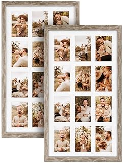 Photo 1 of 12 Opening 4x6 Distressed White Collage Picture Frames Set of 2, Multiple Frames for Displaying 6x4 Photos with Mat
