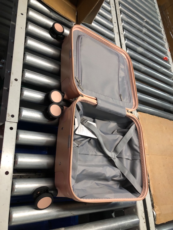 Photo 2 of ***USED - DEFAULT CODE IS 0-0-0***
Mixi Carry On Luggage, 18” Suitcase with Front Laptop Pocket, Travel Luggage Aluminum Frame PC Hardside with Spinner Wheels & TSA Lock and Cover (Not for Underseat) -Pink, 16.14” x 9.45” x 18.5”