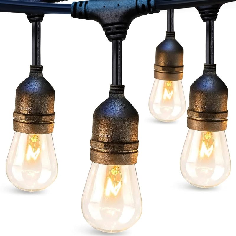 Photo 1 of addlon 48 FT Outdoor String Lights Commercial Grade Weatherproof Strand, 18 Edison Vintage Bulbs, 15 Hanging Sockets (3 Spare Bulbs), ETL Listed Heavy-Duty Decorative Christmas Lights for Patio Garden
